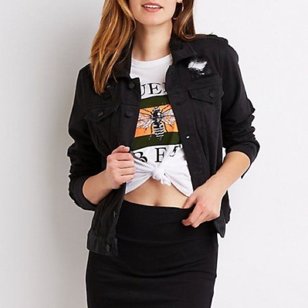 Distressed Black Denim Jacket